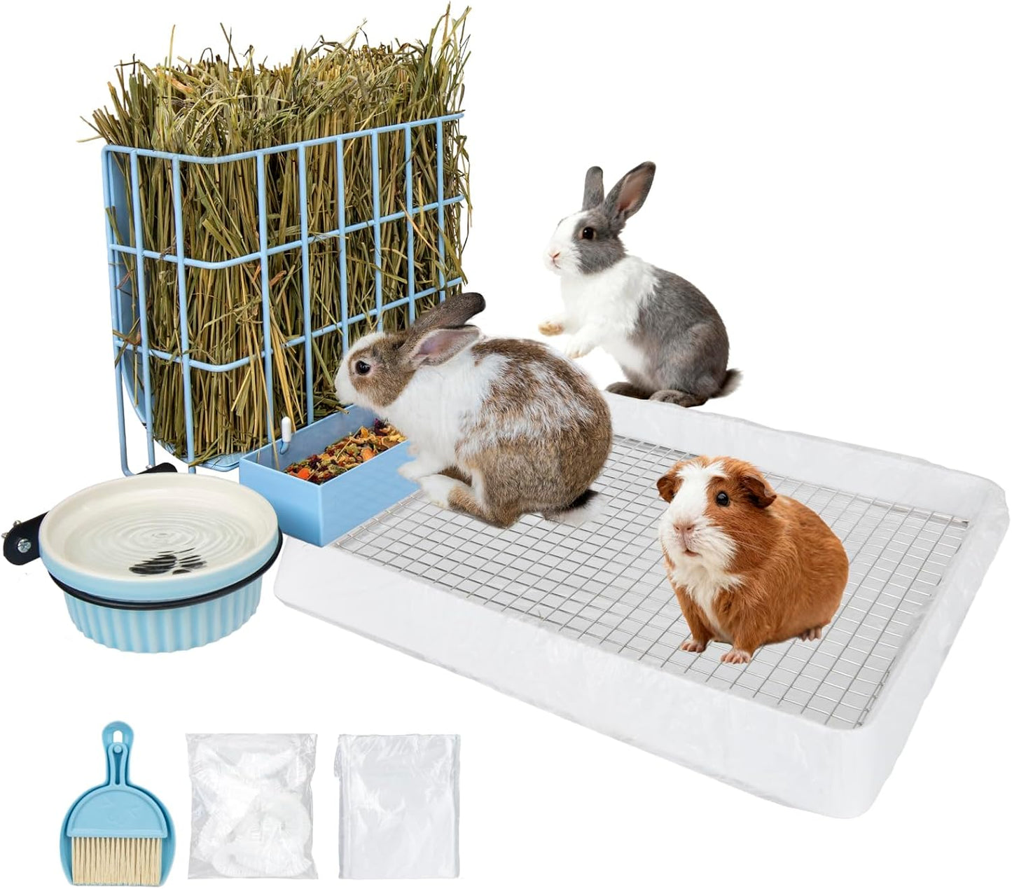 New BESNEW 3 in 1 Rabbit Hay Feeder with Litter Box