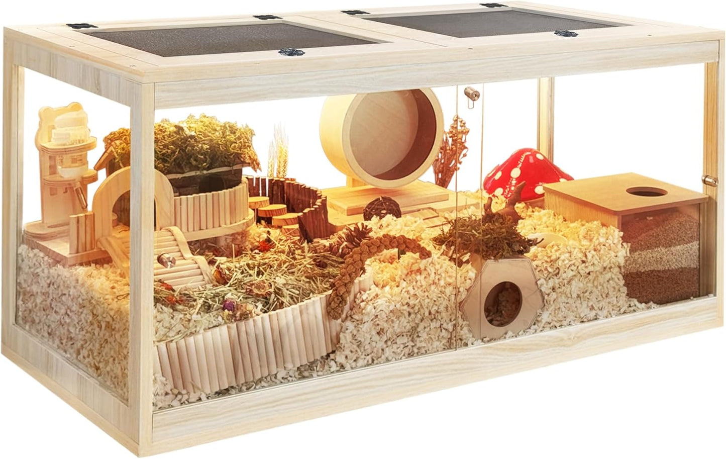 New Prolee Hamster Habitat Chew-Proof Wooden Cage with Mesh Top | 32" × 16" × 16"