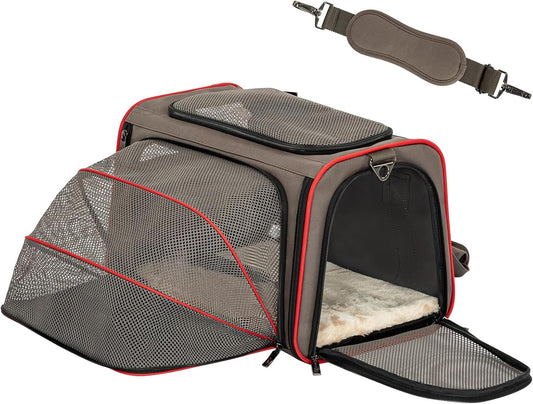 New Petsfit Expandable Soft-Sided Portable Carrier | M: 17"Lx11"Wx11"H, Gray brown