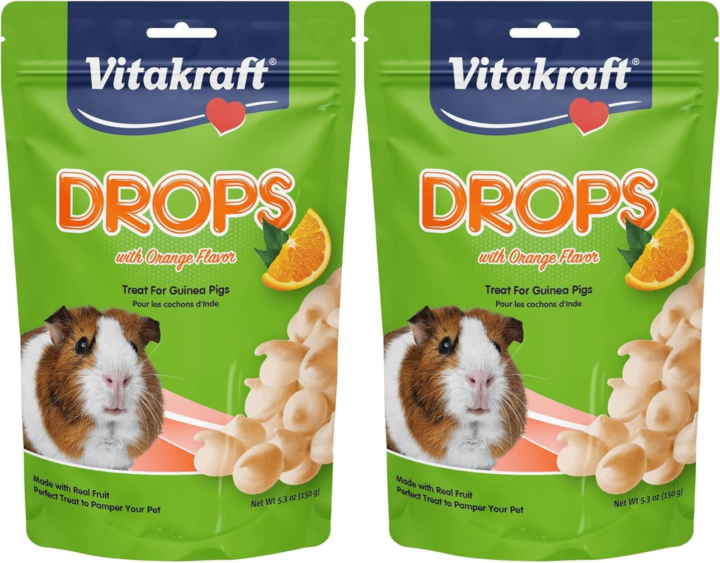 New Vitakraft Drops with Orange Flavor Guinea Pig Treats | 5.3 oz, Pack of 2