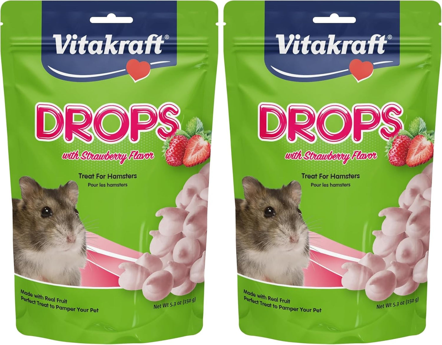 New Vitakraft Hamster Strawberry Drops Treats | 5.3 oz, Pack of 2