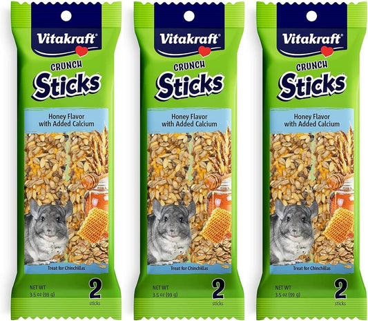 New Vitakraft Honey Flavor with Added Calcium Crunch Sticks Chinchilla Treats | 3 Pack