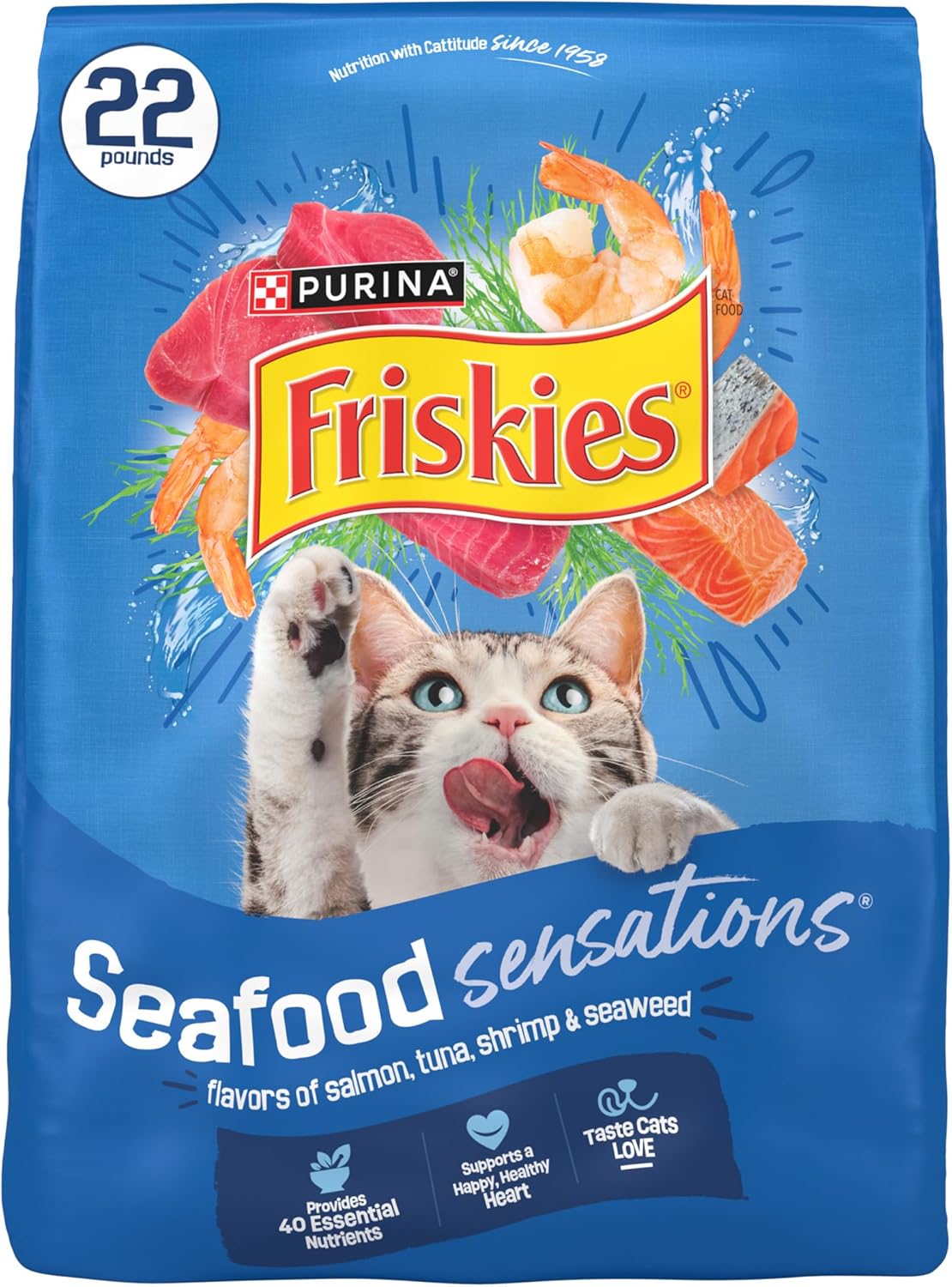 New Purina Friskies Dry Cat Food Seafood Sensations With Salmon, Tuna, and Shrimp Flavors - 22 lb. Bag