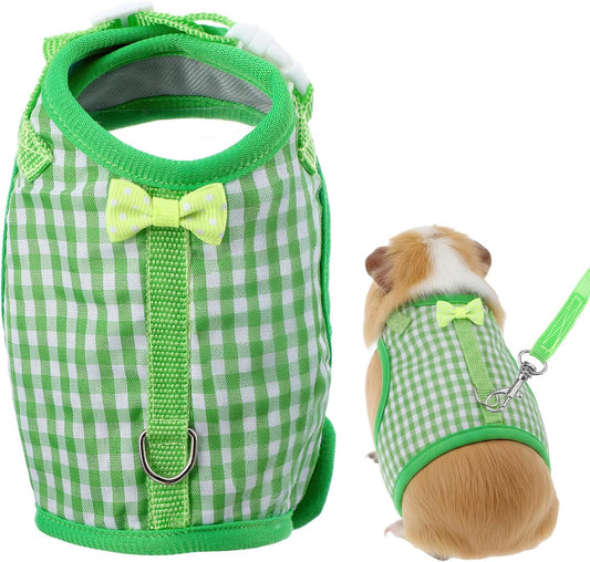 New Guduling Guinea Pig Harness and Leash | Green Plaid