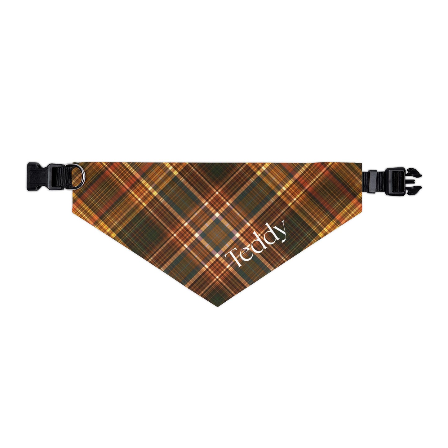 Personalized Plaid Pet Bandana Collar — Custom Name (Autumn Tartan)